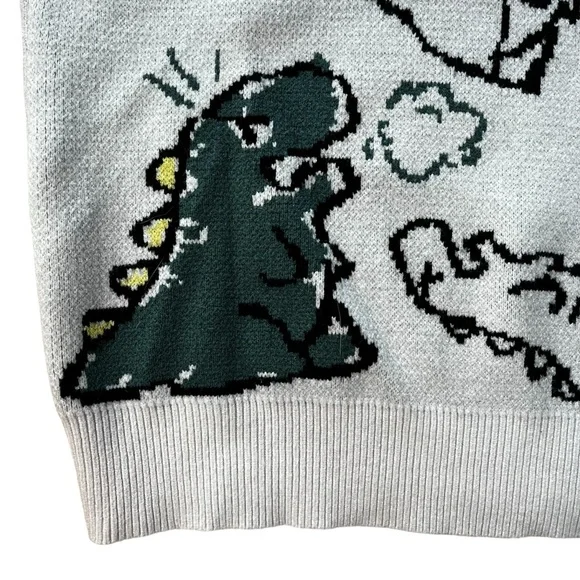 Aelfric Eden Dinosaur Cartoon Pattern Knit Sweater Men’s Small - Picture 2 of 6